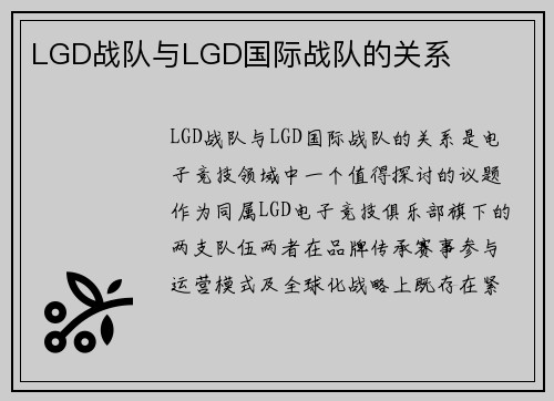 LGD战队与LGD国际战队的关系