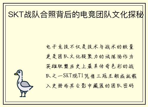 SKT战队合照背后的电竞团队文化探秘